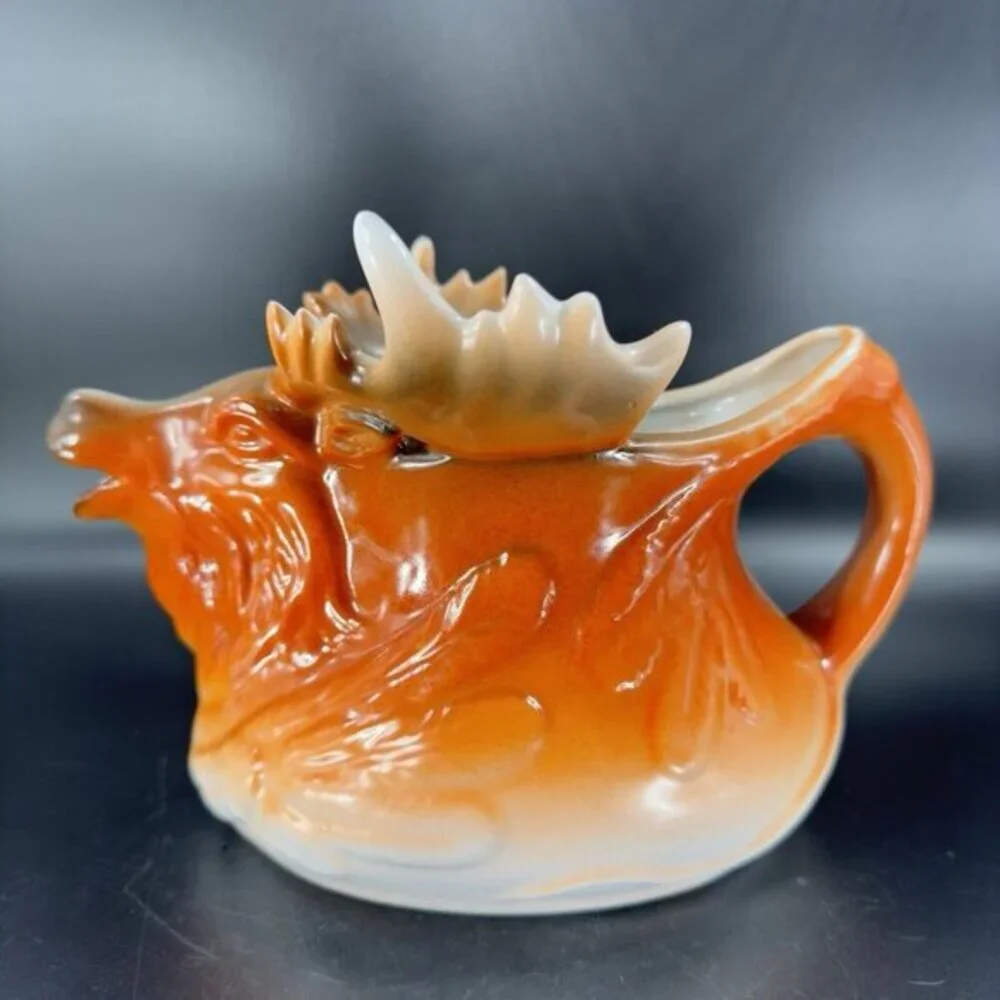 Vintage Pottery Moose Elk Shaped Figural Pitcher‎ Carafe Ceramic Decor Large Vtg